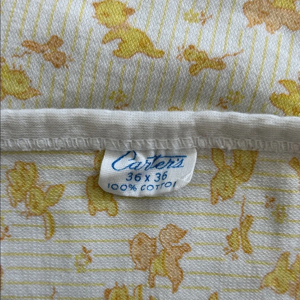 Vintage Carter’s Yellow Striped Baby Blanket with Animals 100% Cotton - Picture 3 of 3